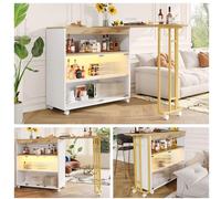 Mesa de bar extensible con espacio de almacenamiento - Mesa de bar moderna y portátil - Mesa de bar telescópica con LED