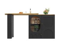 Mesa de bar giratoria 138x39x102 cm - mueble de cocina con almacenamiento, isla de cocina, tres puertas, estantes, separadores extraíbles - negro