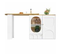 Mesa de bar giratoria 360° - 138x39x102 cm - mueble de bar con almacenamiento, isla de cocina, tres puertas con estantes, paneles divisores extraíbles - blanco
