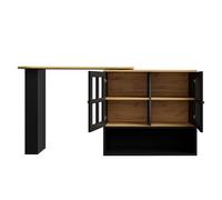 Mesa de bar giratoria 360° - multifuncional con 5 estantes, estantería de snacks, con puertas de vidrio - negro