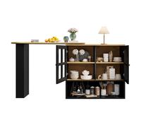 Mesa de bar giratoria 360° - multifuncional con 5 estantes, estantería de snacks, con puertas de vidrio - negro