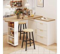 Mesa de bar Okwish con superficie giratoria, función de rotación de 360°, tres cajones y estantes ajustables, aparador de cocina con superficie lateral, ideal para comedor y oficina en casa, color bla