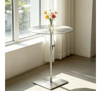 Mesa de bar redonda/cuadrada con base resistente, mesa alta de acero inoxidable para pub bistró, mesas auxiliares de sofá de ocio de altura ajustable para sala de estar(Silver,ROUND_TOP 35CM)