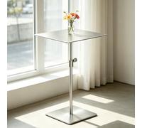 Mesa de bar redonda/cuadrada con base resistente, mesa alta de acero inoxidable para pub bistró, mesas auxiliares de sofá de ocio de altura ajustable para sala de estar(Silver,SQUARE_TOP 50CM)