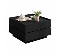 Mesa de café giratoria 60x60x38 cm - 360° giratoria, 2 estantes y almacenamiento - negro