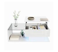 Mesa de café - tamaño: 100x50 cm - efecto led, con cristal - blanco