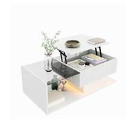 Mesa de café - tamaño: 100x50 cm - efecto led, con cristal - blanco