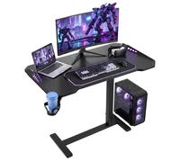 VEVOR Mesa Gaming 800 x 450 mm Escritorio Móvil de Pie para Ordenador Negro | Mesita Auxiliar para Cama Sofá Oficina Hogar, Altura Ajustable, Ruedas Escondidas, Portavasos, Iluminación RGB, Marco Metal