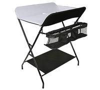 Mesa de cambio plegable, cambiador ajustable en altura con cesta de almacenamiento, 79 x 55,5 x 96 cm (B/negro y blanco)