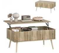 Mesa de Centro Elevable con Compartimentos Ocultos de Almacenaje y Patas de Pino para Salón Comedor 91x56x43 cm Roble marrón