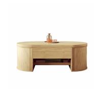 Mesa de centro elevable - con laterales de madera curvados, estante extensible, diseño multifuncional - color madera