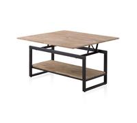Mesa de centro elevable extensible rens roble honey - negro 100 x 62 x cm