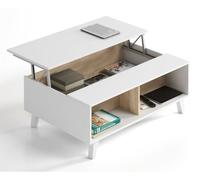 Miroytengo Mesa de centro elevable para salón comedor elevable en color blanco mate y roble artesano 100x38x68 cm Blanco/ Madera -