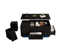 Mesa de centro elevable rectangular de panel de partículas con luz led,negro