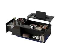 Mesa de centro elevable rectangular de panel de partículas con luz led,negro