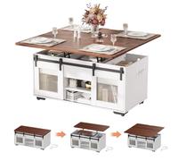 Mesa de Centro Elevable y Extensible con estación de carga & Almacenamiento, Mesa de Centro Convertible en Mesa de Comedor de Salón, Multifuncional 3 en 1 Mesita de Salón o Comedor, Fácil de limpiar
