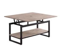 Mesa de centro elevable y extensible Steve roble Honey negro, estructura metálica, medidas 100x100x76 cm Fijalo