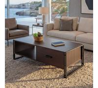Mesa de centro HWC-A27, mesa auxiliar para sala de estar, 41x120x60 cm, estructura 3D, metal y MDF, color marrón oscuro