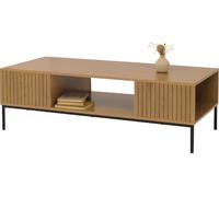 Mesa de centro HWC-O39, mesa auxiliar para sofá, mesa de apoyo, superficie de almacenamiento, melamina MDF, 39x120x60 cm, color natural