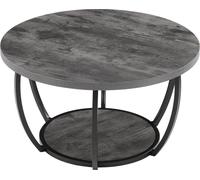 Mesa de centro, mesa de centro redonda moderna, mesa auxiliar circular de madera con dos niveles y espacio de almacenamiento abierto, mesa auxiliar minimalista y resistente con estructura de metal, id