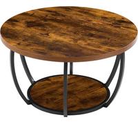 Mesa de centro, mesa de centro redonda moderna, mesa auxiliar circular de madera con dos niveles y espacio de almacenamiento abierto, mesa auxiliar minimalista y resistente con estructura de metal, id