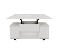 Mesa de centro multifuncional elevable - 2 mesas extensibles, gran capacidad, moderna, para salón, oficina, comedor, mesa de ocio - blanco + blanco