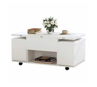 Mesa de centro multifuncional elevable - 2 mesas extensibles, gran capacidad, moderna, para salón, oficina, comedor, mesa de ocio - blanco + blanco