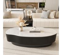 Mesa De Centro Ovalada De Mármol Con Cajón De Almacenamiento, Mesas De Centro De Piedra Sinterizada De Forma Irregular, Conjunto Con Mesa Auxiliar De Vidrio Templado White 120*60*33cm/47.2*23.6*13in