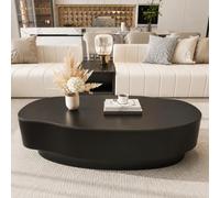 Mesa De Centro Ovalada De Mármol Con Cajón De Almacenamiento, Mesas De Centro De Piedra Sinterizada De Forma Irregular, Conjunto Con Mesa Auxiliar De Vidrio Templado Black 120*60*33cm/47.2*23.6*13in