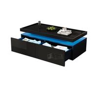 Mesa de centro rectangular de panel de partículas con 2 cajónes y luz led,negro