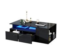 Mesa de centro rectangular de panel de partículas con 2 cajónes y luz led,negro