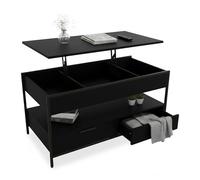 Mesa de Centro Relaxdays, elevable, 2 cajones, 4 Compartimentos, HBT: 48-63 x 100 x 50 cm, Mesa Industrial, Negra