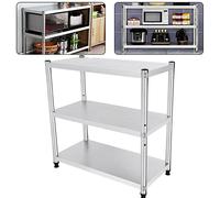 Mesa de Cocina de Acero Inoxidable, 80 x 80 x 40 cm, Mesa de Trabajo Cocina, 3 baldas, de Acero Inoxidable, para gastronomía, Estante de Carga de 50 kg