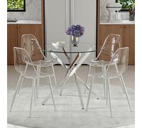 Mesa de comedor con 4 sillas de 88 cm de diámetro, de cristal templado, estructura plateada