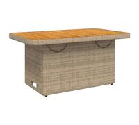 Mesa de comedor de jardín con la parte superior de madera de la acacia, muebles de patio de ratán negro resistente al clima para balcón, terraza, juego de té de café al aire libre con pies ajustables