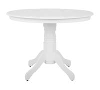 Mesa de comedor de madera de caucho blanca ø100 cm redonda vintage Akron | Madera de ingeniería, asientos 4, lacada, requiere montaje completo, capacidad de 100 kg, uso en interiores y exteriores