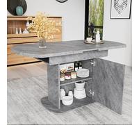 Mesa de comedor de madera, extensible, con espacio de almacenamiento, mesa de cocina ovalada, para salón y comedor, 110/130 cm de largo x 70 cm de ancho x 75 cm de alto, color gris