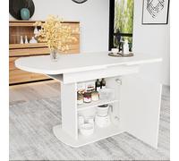Mesa de comedor de madera, extensible, con espacio de almacenamiento, mesa de cocina ovalada para salón y comedor, 110/130L x 70B x 75H cm, color blanco