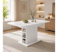 Mesa de comedor de madera, extensible, con espacio de almacenamiento. Mesa rectangular para cocina, salón y comedor, de 110/130 Largo x 70 Ancho x 75 Alto cm, color blanco
