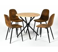 Mesa de comedor estilo retro vintage con efecto madera y 4 sillas fontana kd 80cm dark + charlton suede brown s frxz