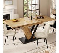 Mesa de comedor extensible con apariencia de mármol, mesa de comedor moderna con diseño en forma de "X", extensible para 4-6 personas, con una estructura metálica resistente, ideal para cocina y comed