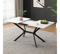Mesa de comedor extensible de 120-160 cm – Mesa de cocina moderna en blanco con estructura de metal | Mesa de comedor compacta para 4-6 personas | Diseño minimalista con función telescópica