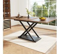 Mesa de comedor extensible de nogal de 120-160×80 cm con patas de hierro cruzadas negras para cocina y sala de estar