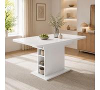 Mesa de comedor extensible Flieks, mesa de comedor para cocina, rectangular, con espacio de almacenamiento, 130x70x75, blanca