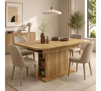 Mesa de comedor extensible Flieks, mesa de comedor para cocina, rectangular, con espacio de almacenamiento, 130x70x75 cm, acabado natural