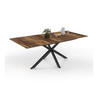 Mesa de Comedor Extensible Rectangular Alix para 6-10 Personas 160-200 cm, con Patas en Forma de araña en Negro y Nogal, Acabado en Madera Oscura Hawkins