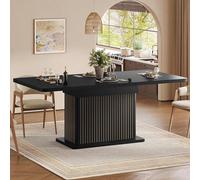 Mesa de comedor extensible y multifuncional, de 120-160 cm, color , con espacio de almacenamiento oculto y detalles verticales en relieve, tablero plegable, mesa de comedor moderna