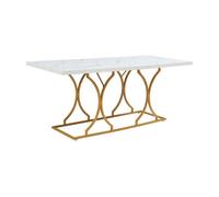 Mesa de comedor figa rectangular 180x80x75 cm - efecto mármol blanco/dorado [en.casa]