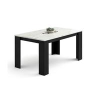Mesa de comedor fija en negro mate y efecto mármol 140x80 cm naya