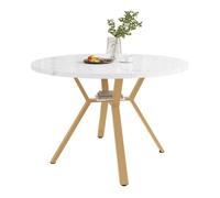 Mesa de comedor fija redonda 100 cm de mdf,blanco+dorado